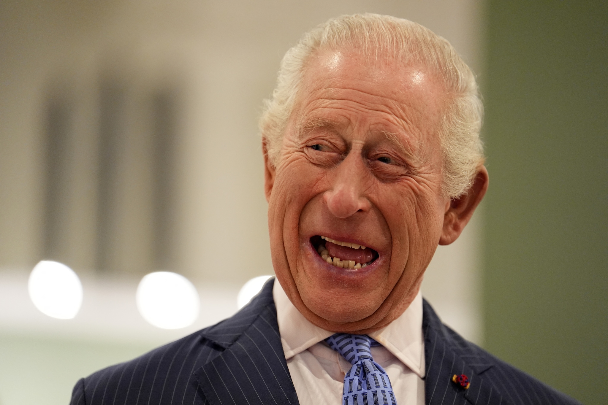 Britain's King Charles III reacts during a visit to view the Marie of Romania: Artist Queen exhibition, at the Garrison Chapel in London on September 29, 2025. 
Jordan Pettitt / POOL / AFP ANP / AFP
