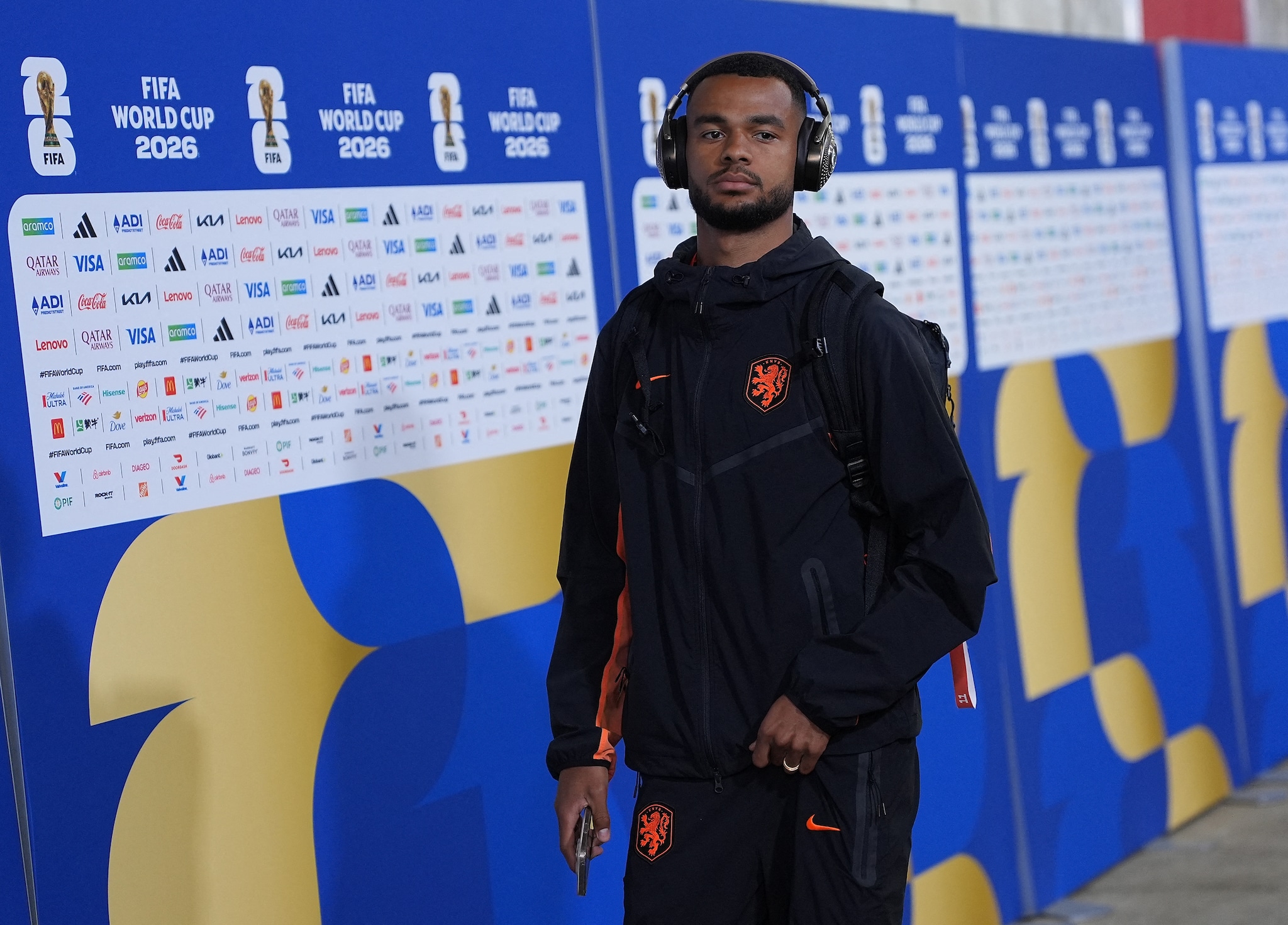 Cody Gakpo of the Netherlands arrives before the group F match between the Netherlands and Tunisia at the 2026 FIFA World Cup at Kansas City Stadium in Kansas City, MO, USA on June 25, 2026. Photo by Du Yu/Xinhua/ABACAPRESS.COM